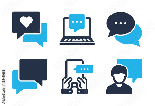 Digital Messaging and Interaction icon set. Solid glyph series icons