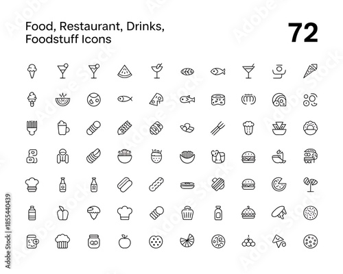 Collection of food restaurant and drink line icons set