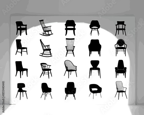 Set of diverse chair silhouettes for interior design concepts