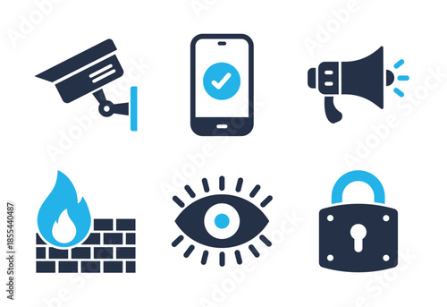 Surveillance and Security Systems icon set. Solid glyph series icons