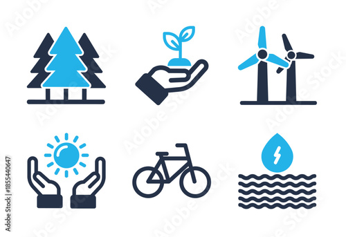 Sustainability and Energy icon set. Solid glyph series icons