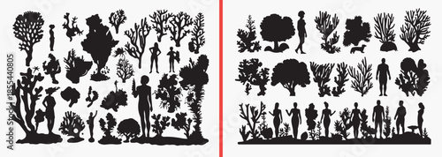 tree silhouettes vector, nature forest clipart, woodland trees svg, outdoor landscape illustration, natural plant graphics, black tree silhouettes, environment vector art, forest scenery design, natur