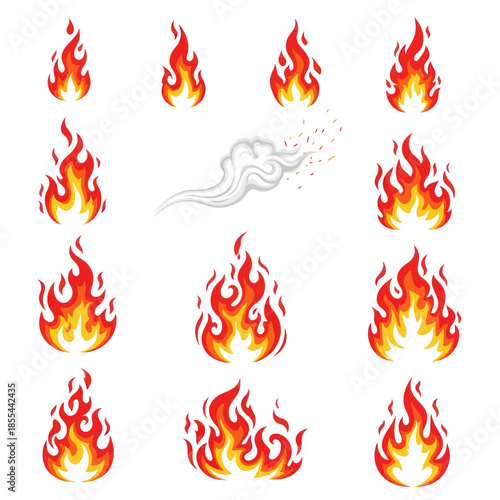 Fiery Flames Collection Cartoon Fire Illustrations for Design Projects.