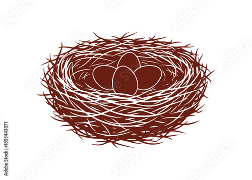 Here’s a vector icon of a bird nest, detailed and colorful, made from twigs and holding three eggs. It captures the essence of nature, wildlife, and nurturing,

