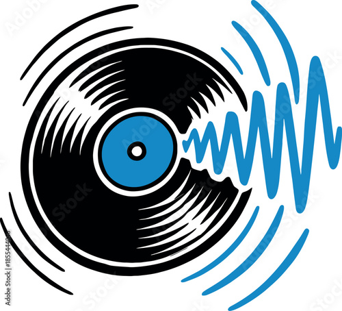 Vinyl Record Sound Wave Music Blue Vector Design