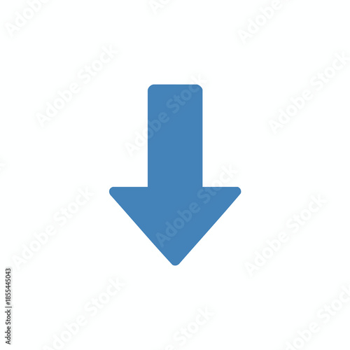 A downward-pointing arrow in a muted blue hue, set against a white background