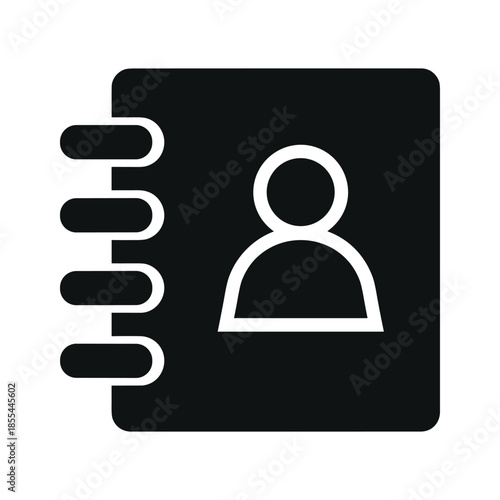 Black address book icon with person symbol