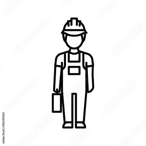 Worker in overalls and hard hat holding toolbox