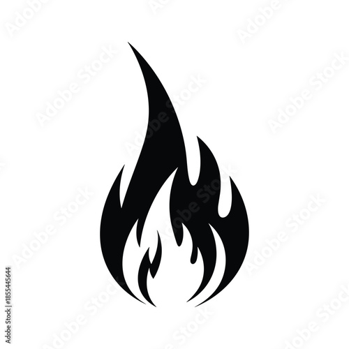 Black flame icon isolated on white background
