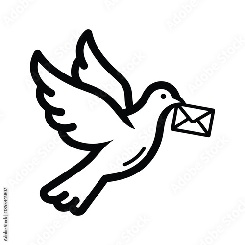 Dove flying with envelope in beak
