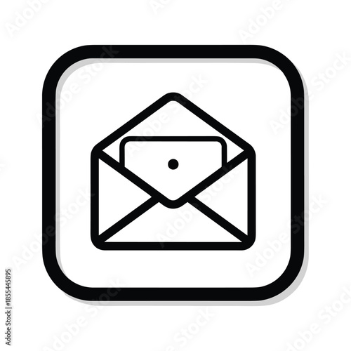 Black and white envelope icon on white background