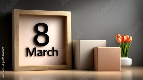 March 8 Minimalist Women’s Day Poster With Tulips And Geometric Decor