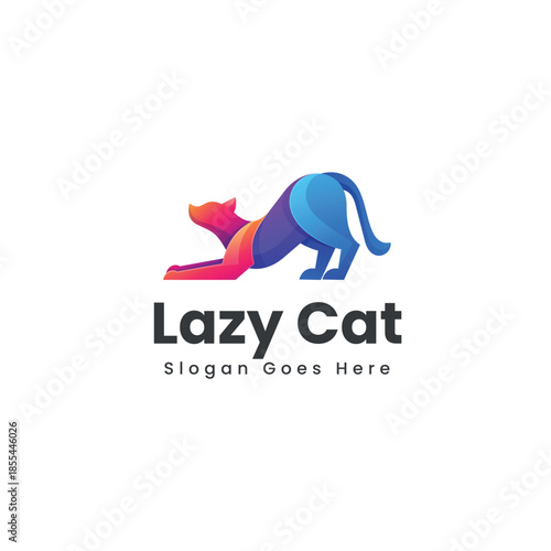 Gradient Modern Lazy Cat Logo Design