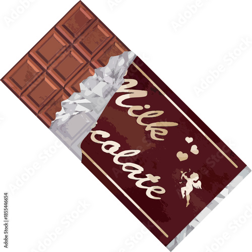 Valentine's Day Milk Chocolate Bar Illustration with Red Wrapper and Gold Cupid Logo