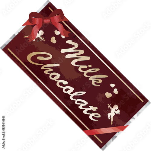 Valentine's Day Milk Chocolate Bar Illustration with Red Wrapper and Gold Cupid Logo