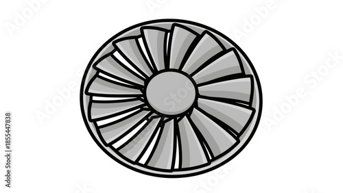 Black and White Turbine Wheel Illustration.