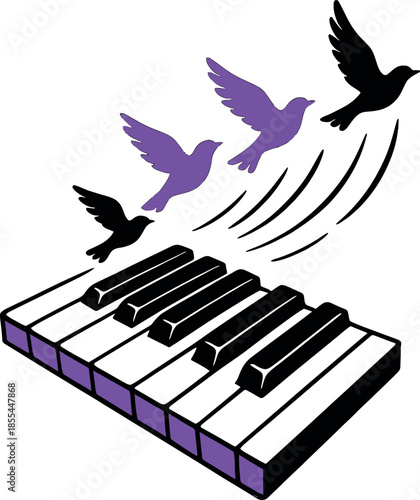 Piano Keys Flying Doves Music Purple Vector Art