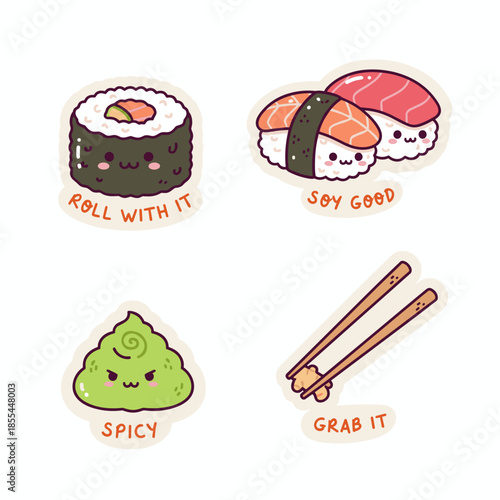 Cute Sushi Sticker Set with Playful Food Puns.