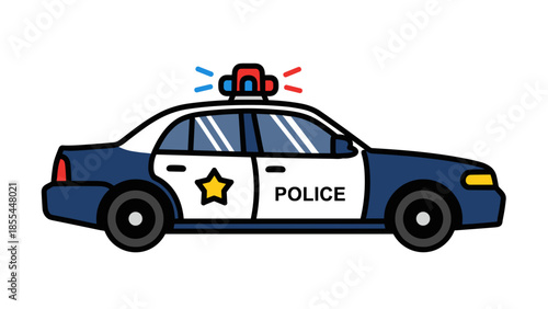 Blue Police Car with Lights On.