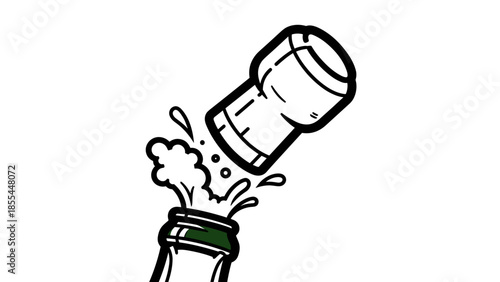 Champagne Bottle Cork Popping Illustration.