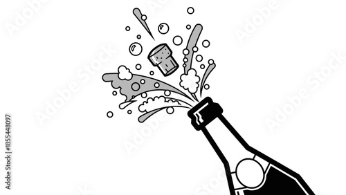 Champagne Bottle Popping with Splashing Liquid.