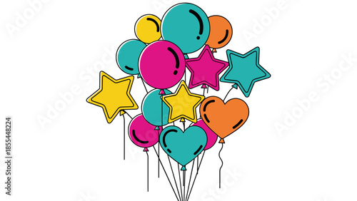 Colorful Balloons and Stars Illustration.