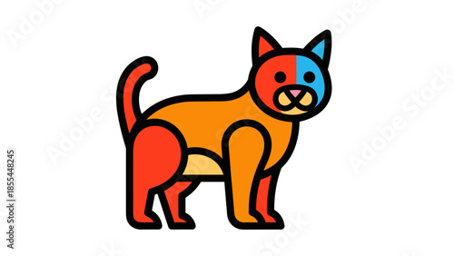 Colorful Cartoon Cat Illustration Standing.