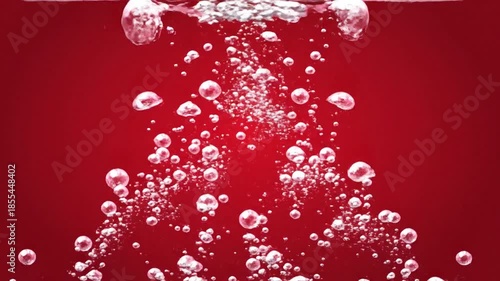 P435-2D Bubbles fizzing up on red background 4K 10s