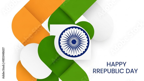 Indian republic day celebration with vibrant orange, white and green ribbon and ashoka chakra