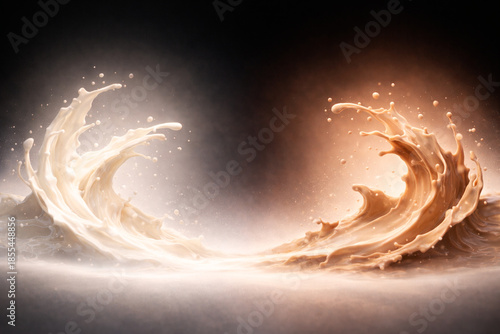 Dual Dairy Splash Frame—White Studio Background, Central Copy Strip