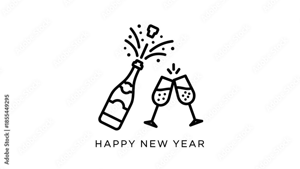Fototapeta premium New Year Celebration Champagne Bottle and Glasses.
