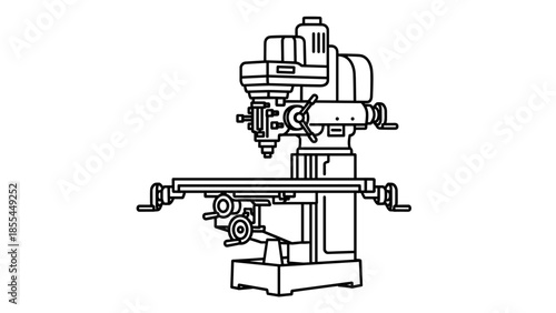 Milling Machine Technical Line Drawing Illustration.
