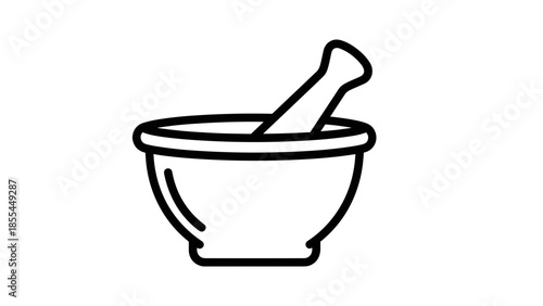 Mortar and Pestle Simple Line Illustration.