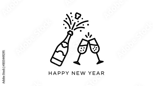 New Year Celebration Champagne Bottle and Glasses.