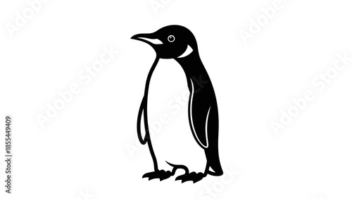 Penguin Standing Illustration Black White Simple.