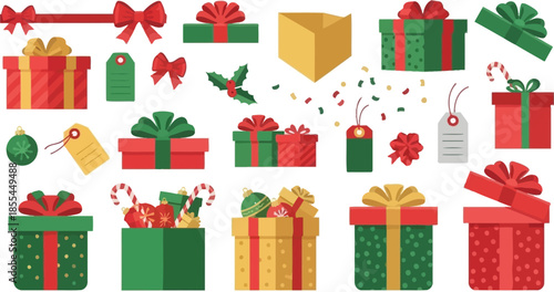 Vibrant Christmas gifts and decorations in red and green hues