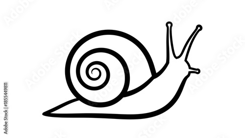 Simple Black Line Drawing of Snail.