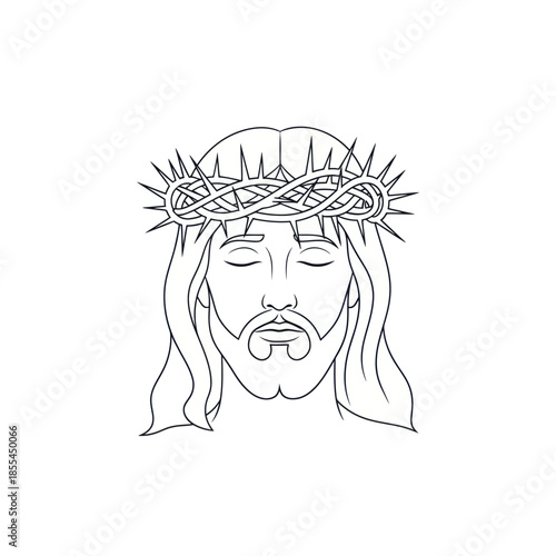 Line Art Depiction of Jesus Christ with Crown of Thorns 2.