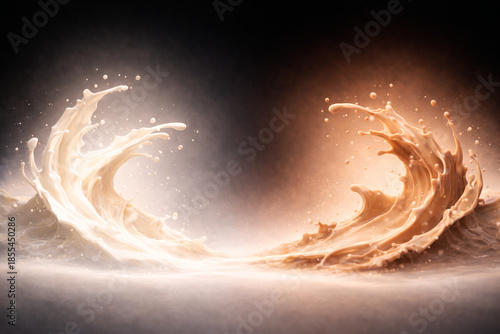 Left Milk / Right Cocoa Splash on White, Clean Alpha, Banner-Ready