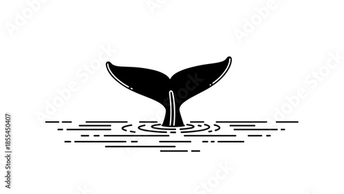 Whale Tail Silhouette in Water.