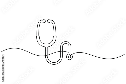 Continuous single line stethoscope drawing symbolizing diagnosis and professional healthcare. vector