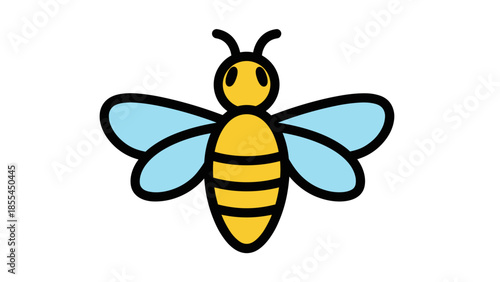 Yellow Bee Cartoon Illustration with Blue Wings.