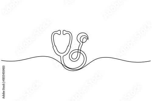 Continuous single line stethoscope drawing symbolizing diagnosis and professional healthcare. vector