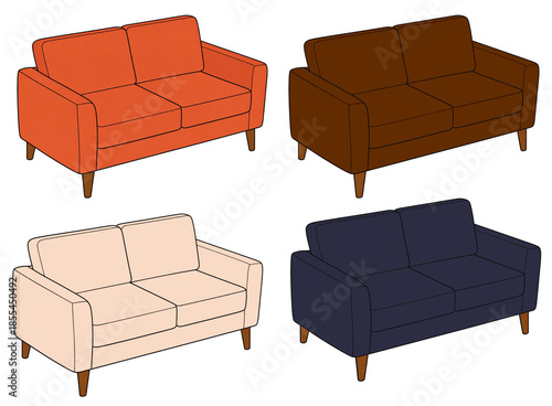 Four colorful sofas : transparent material
