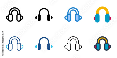 Headset icons set multiple style collection. Editable stroke 
