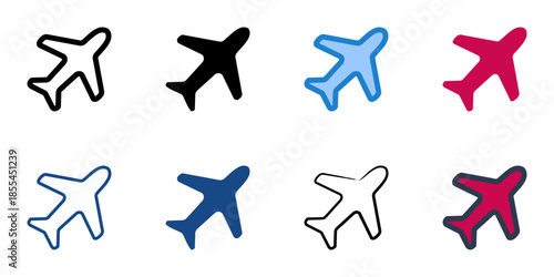 Airplane icons set multiple style collection. Editable stroke 
