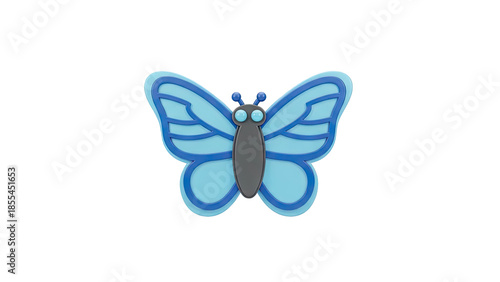 3D Cute blue butterfly isolated on white on transparent background