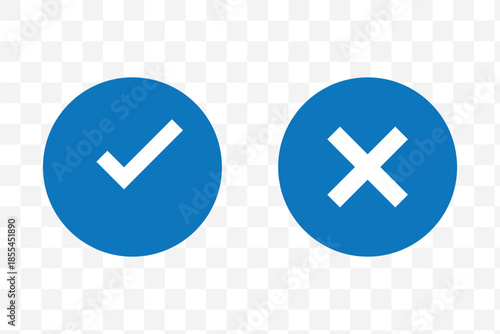 Right and wrong vector icon set rounded color black outline, flat rounded check mark, cross, x mark, circle shape thin line tick mark symbol. Approval and rejection signs isolated on white background