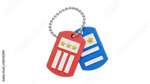 3D Dog Tags with Stars and Stripes on transparent background