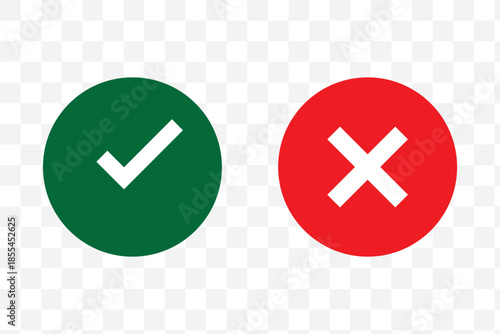 Right and wrong vector icon set rounded color black outline, flat rounded check mark, cross, x mark, circle shape thin line tick mark symbol. Approval and rejection signs isolated on white background